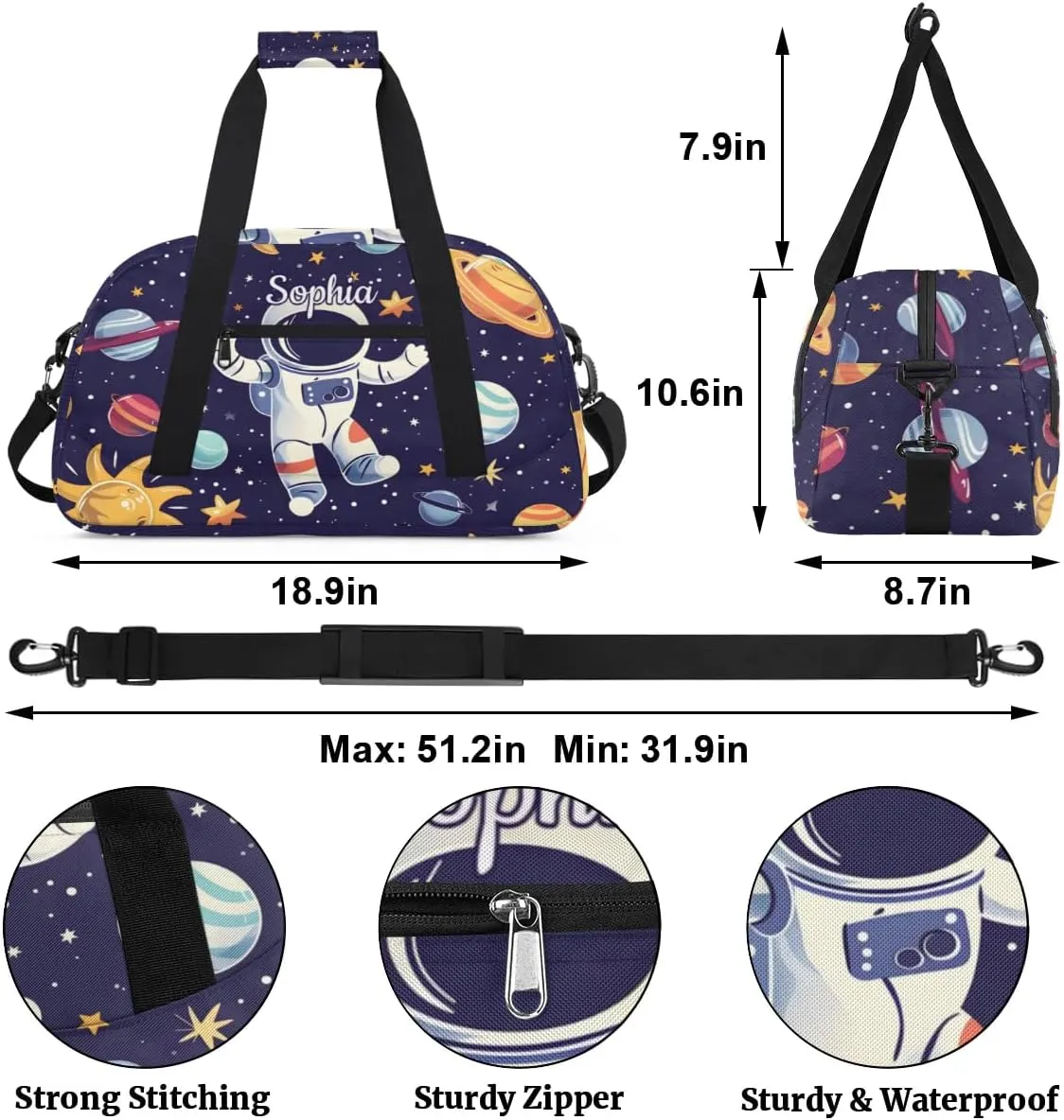Custom Duffel Bag for Kids Boy Travel Bag Sports Bag Small Gym Bag Dance Tote Kids Duffel Bag Girls Astronaut