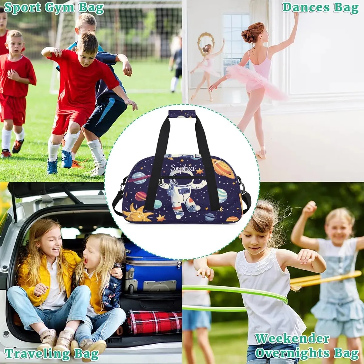 Custom Duffel Bag for Kids Boy Travel Bag Sports Bag Small Gym Bag Dance Tote Kids Duffel Bag Girls Astronaut