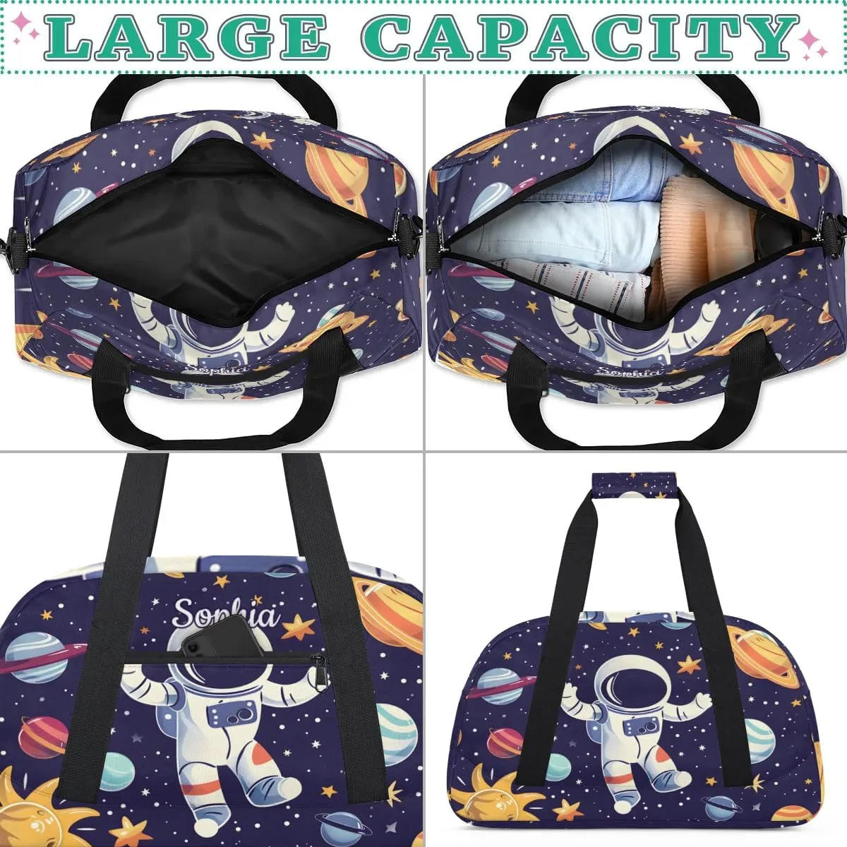 Custom Duffel Bag for Kids Boy Travel Bag Sports Bag Small Gym Bag Dance Tote Kids Duffel Bag Girls Astronaut
