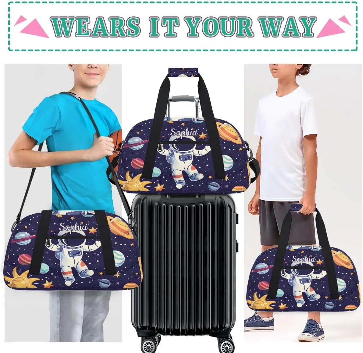 Custom Duffel Bag for Kids Boy Travel Bag Sports Bag Small Gym Bag Dance Tote Kids Duffel Bag Girls Astronaut