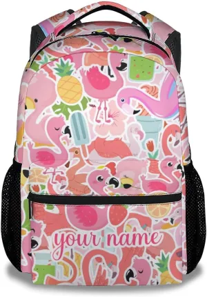 Custom Flamingo Backpack for Girls Boys, 16 Inch Pink Backpacks for School, Cute Lightweight Durable Bookbag for Kids