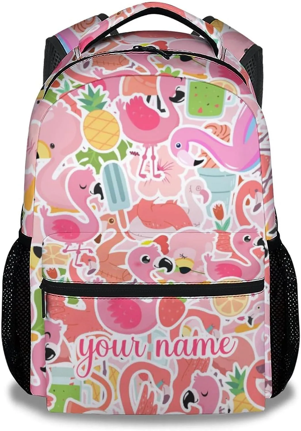 Custom Flamingo Backpack for Girls Boys, 16 Inch Pink Backpacks for School, Cute Lightweight Durable Bookbag for Kids