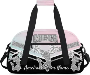 Custom Gym Bag for Women Personalized Cheer Team Sports Duffel Bag Lightweight Cheerleaders Weekender Overnight Travel Duffel Bag Light Green Pink