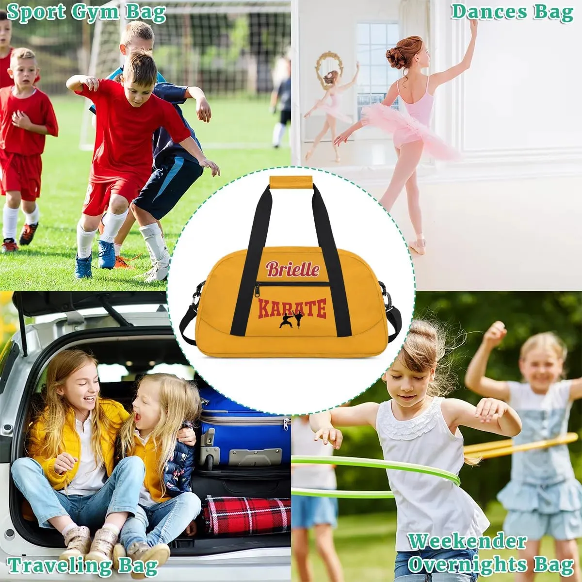 Custom Karate Sports Gym Bag for Girls Boys, Overnight Duffel Bags Cheerleader for Kids Personalized Dance Bag, Gymnastics Duffel Bag - Taekwondo