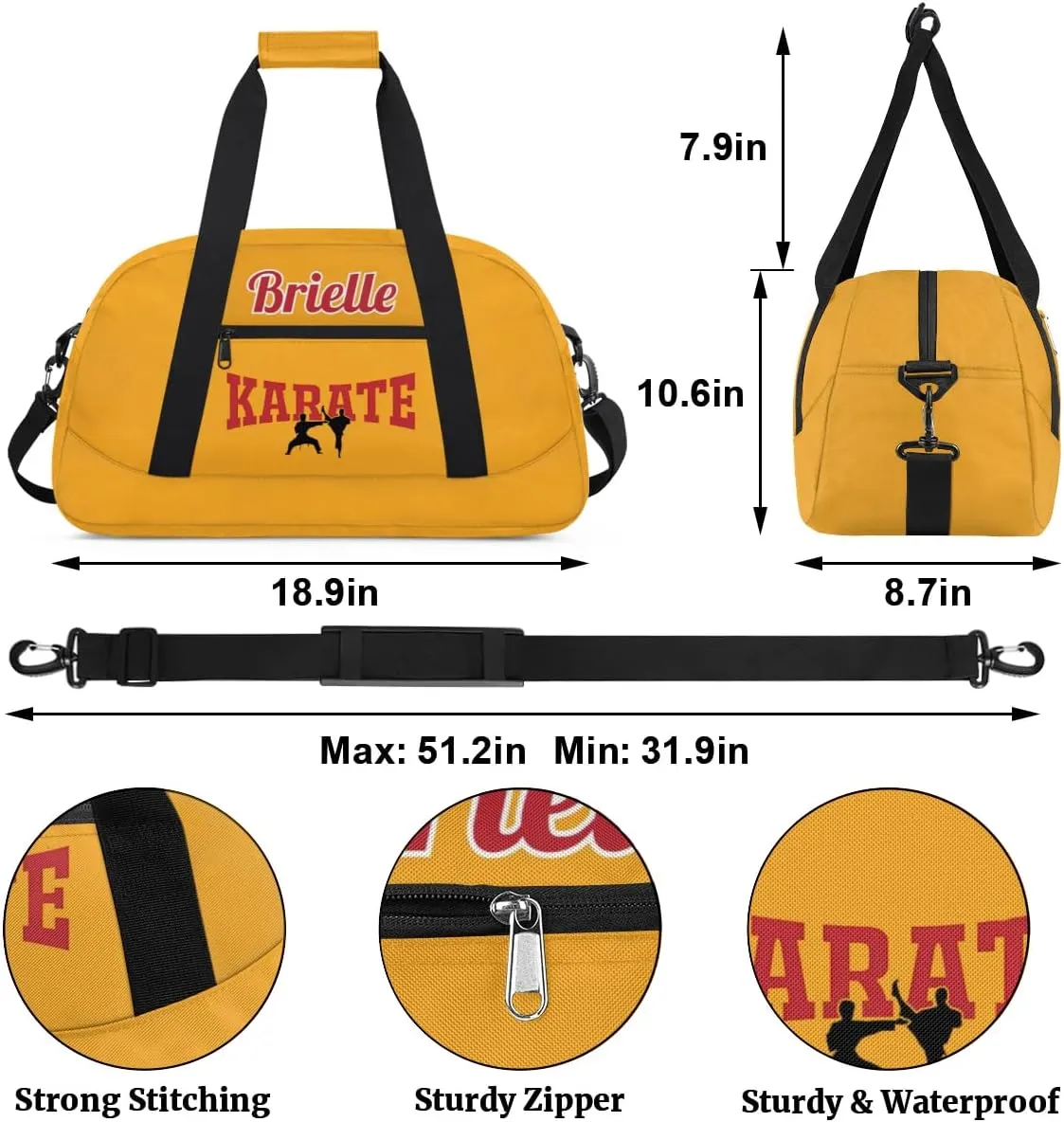 Custom Karate Sports Gym Bag for Girls Boys, Overnight Duffel Bags Cheerleader for Kids Personalized Dance Bag, Gymnastics Duffel Bag - Taekwondo