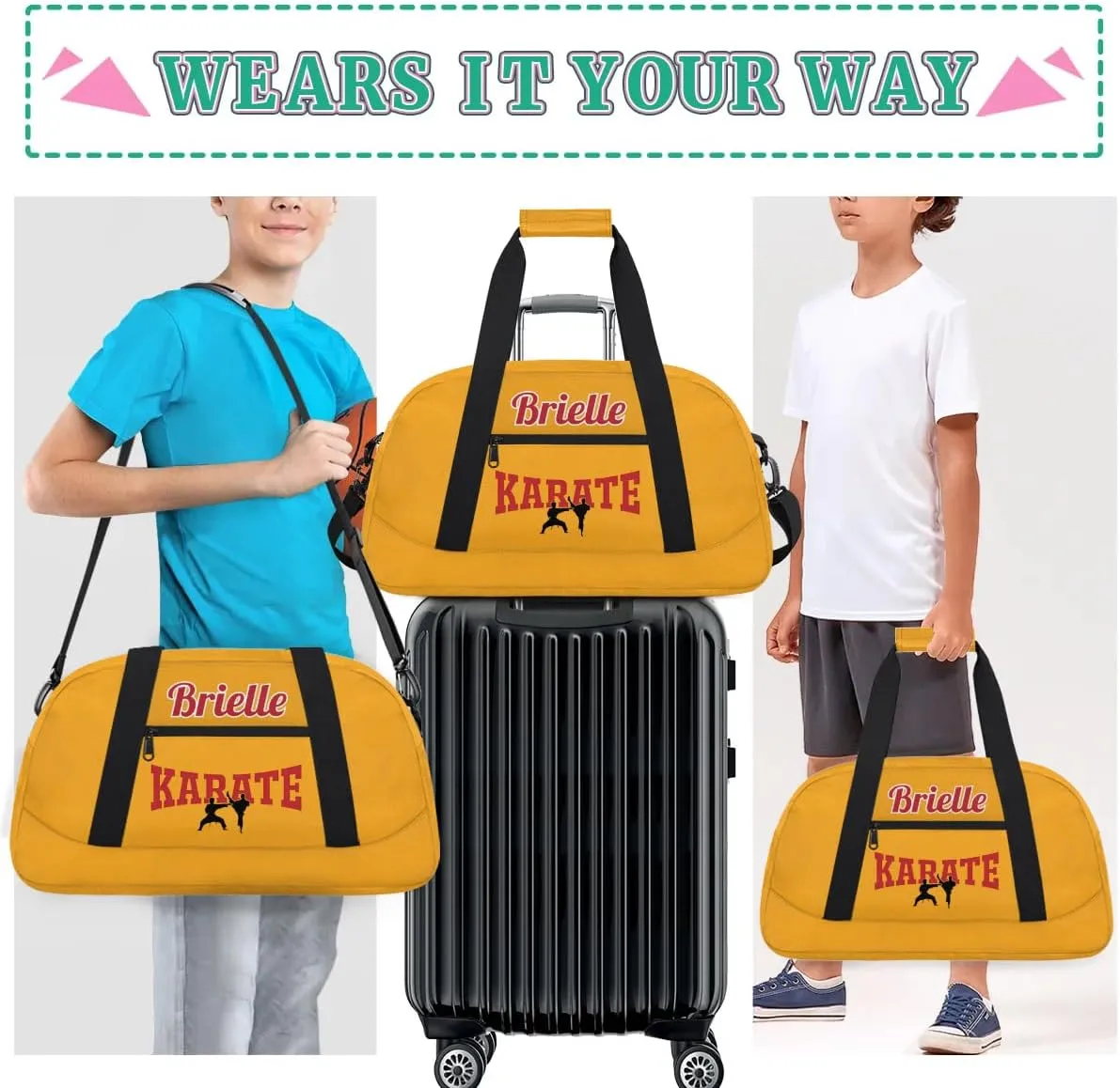Custom Karate Sports Gym Bag for Girls Boys, Overnight Duffel Bags Cheerleader for Kids Personalized Dance Bag, Gymnastics Duffel Bag - Taekwondo