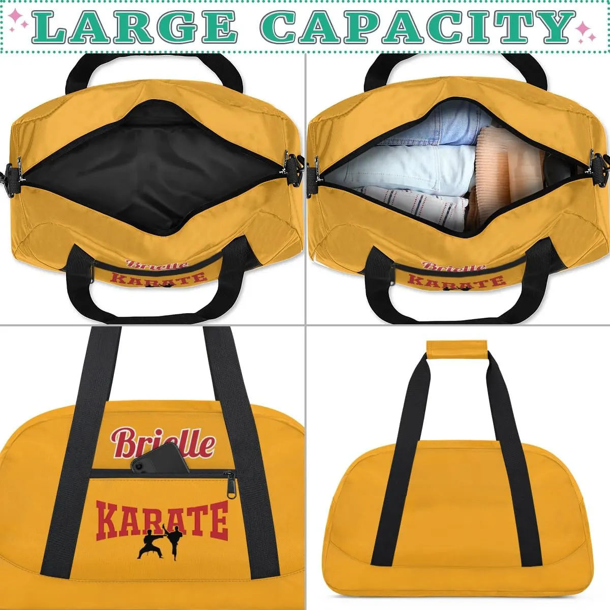 Custom Karate Sports Gym Bag for Girls Boys, Overnight Duffel Bags Cheerleader for Kids Personalized Dance Bag, Gymnastics Duffel Bag - Taekwondo