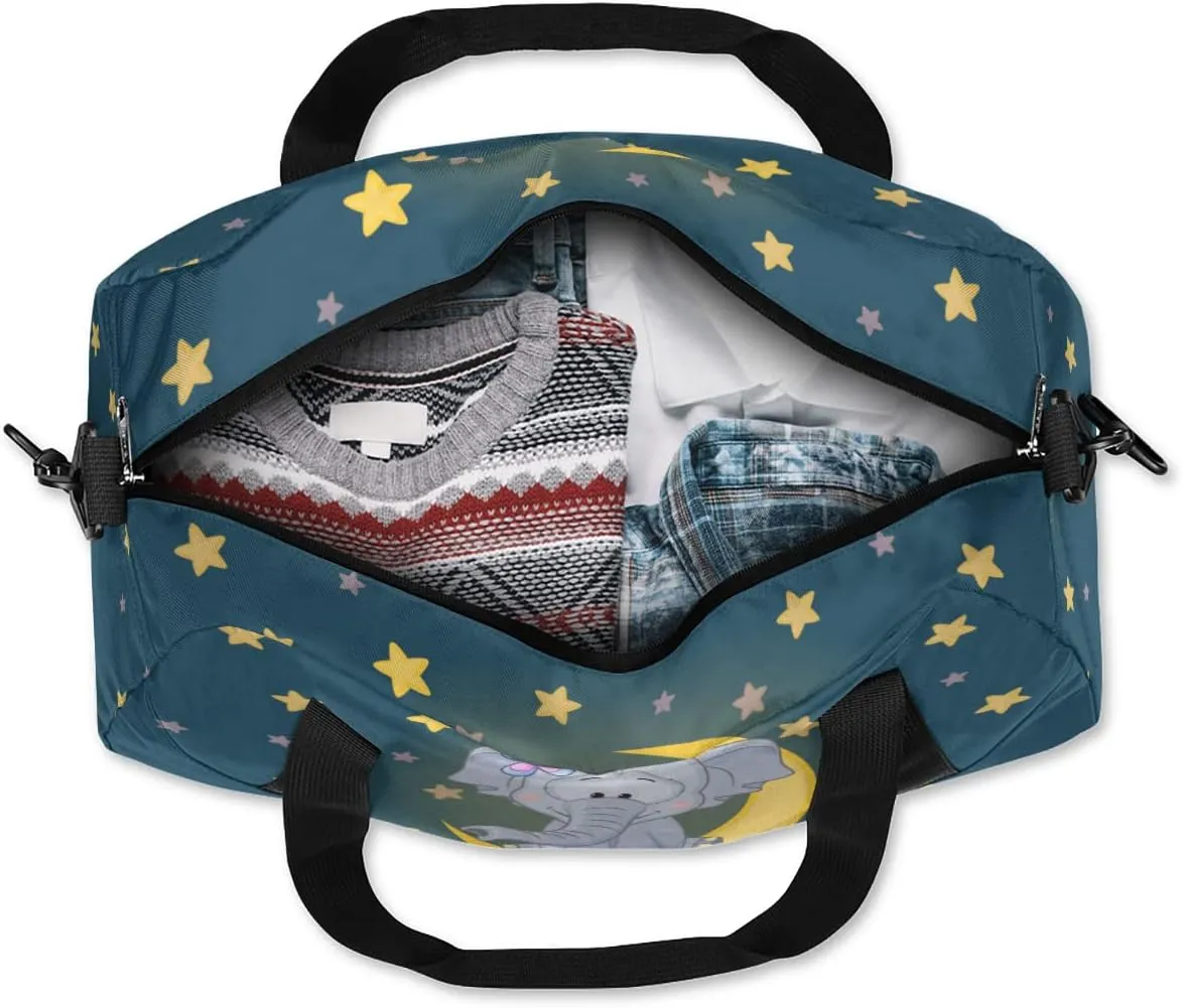 Custom Kids Duffel Overnight Bag Cute Elephant Personalized Kids Duffel Bag for Girls Boys Customized Kids Gifts - Animal Clouds