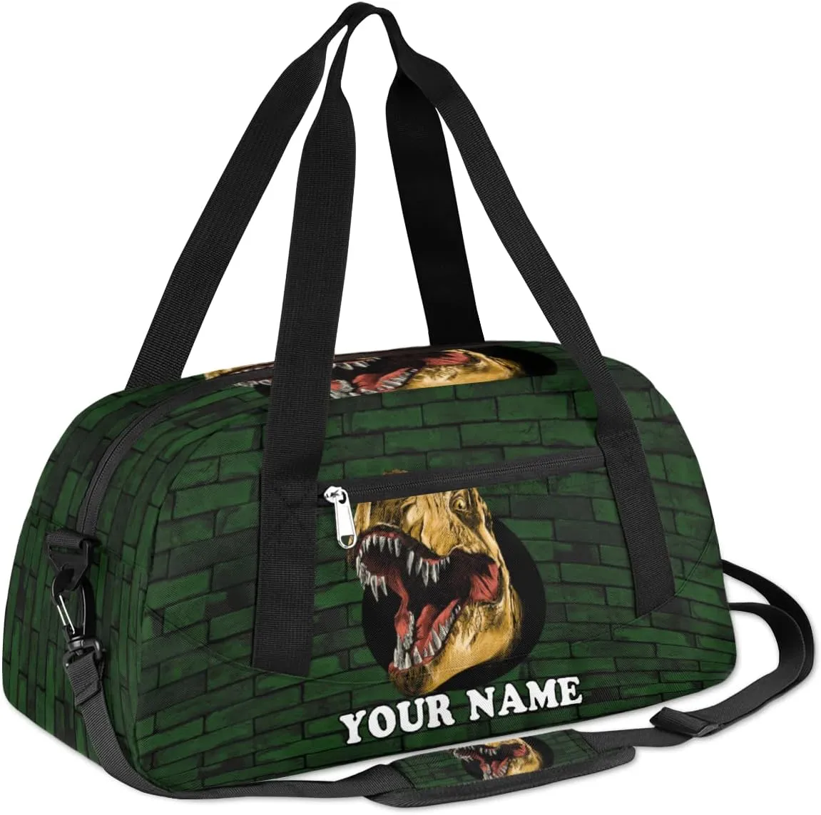 Custom Kids Duffel Overnight Bag Scary Dinosaur Personalized Kids Duffel Bag for Girls Boys Customized Kids Gifts - 3D Dino Wall