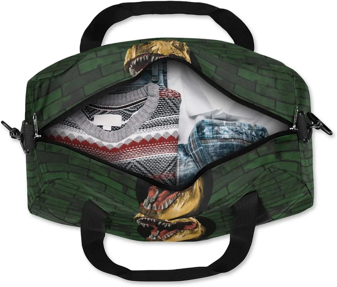 Custom Kids Duffel Overnight Bag Scary Dinosaur Personalized Kids Duffel Bag for Girls Boys Customized Kids Gifts - 3D Dino Wall