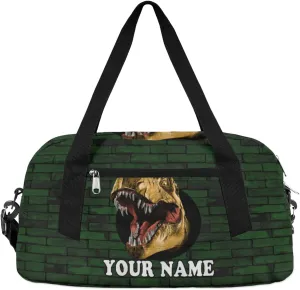 Custom Kids Duffel Overnight Bag Scary Dinosaur Personalized Kids Duffel Bag for Girls Boys Customized Kids Gifts - 3D Dino Wall