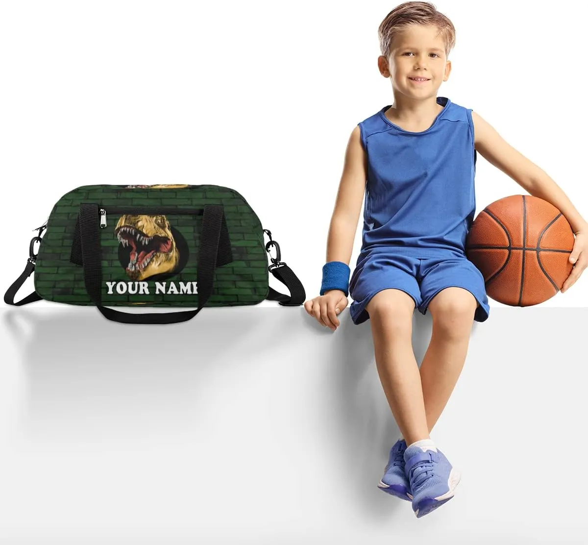 Custom Kids Duffel Overnight Bag Scary Dinosaur Personalized Kids Duffel Bag for Girls Boys Customized Kids Gifts - 3D Dino Wall