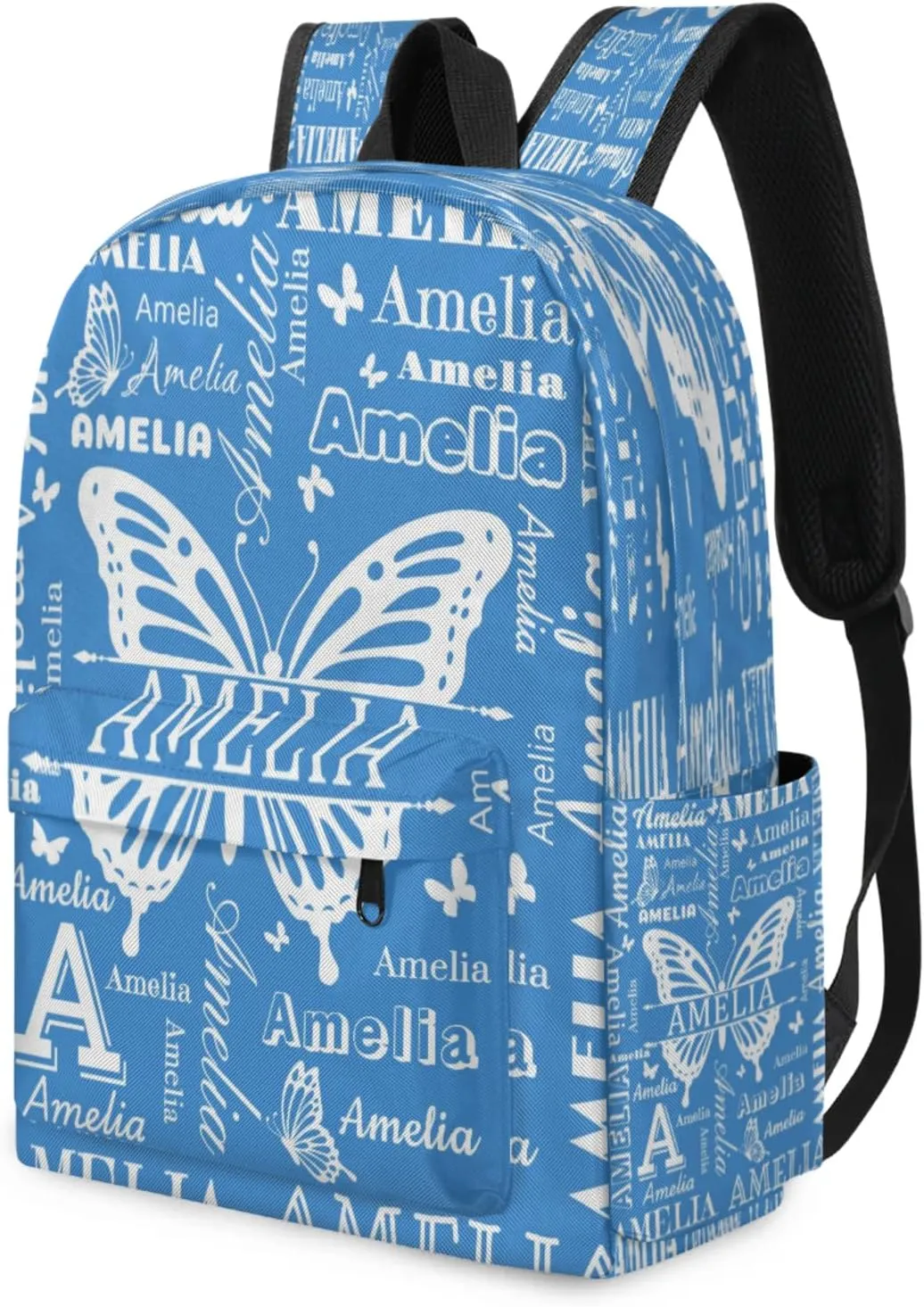 Custom Name Backpack for Travel, Personalized Casual Backpacks, Lightweight Custom Butterflies Daypack Bags with Chest Strap, Blue