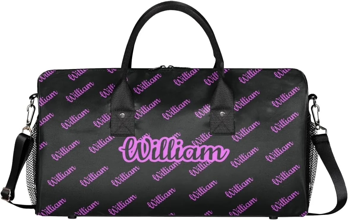 Custom Name Duffel Bag Personalized Sports Bag Dance Gym Bags Travel Overnight Carry-On Duffel Bag for Women Men Waterproof, Black