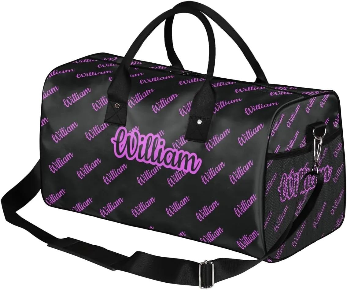 Custom Name Duffel Bag Personalized Sports Bag Dance Gym Bags Travel Overnight Carry-On Duffel Bag for Women Men Waterproof, Black