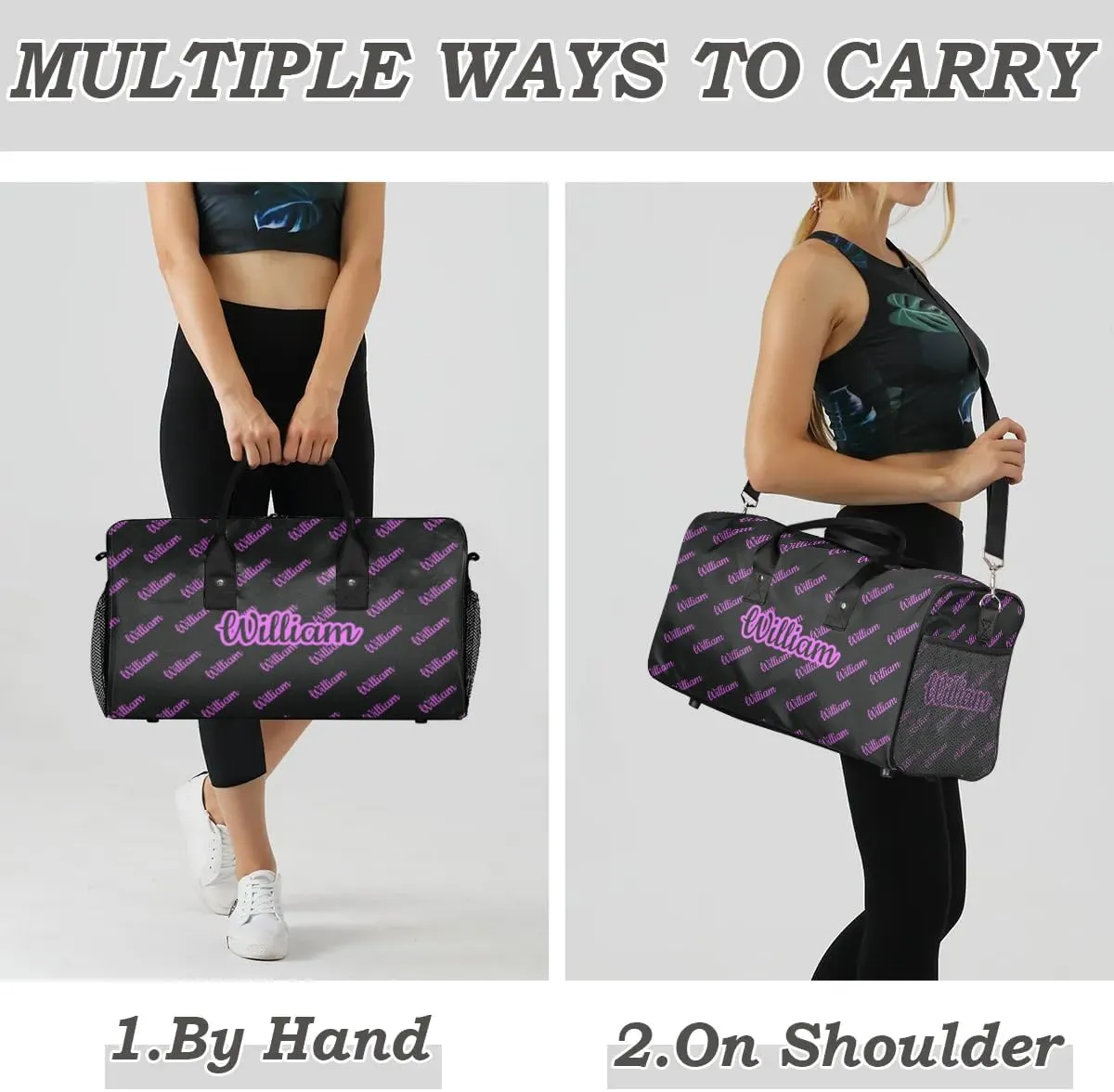 Custom Name Duffel Bag Personalized Sports Bag Dance Gym Bags Travel Overnight Carry-On Duffel Bag for Women Men Waterproof, Black