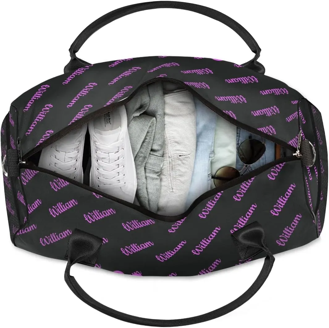 Custom Name Duffel Bag Personalized Sports Bag Dance Gym Bags Travel Overnight Carry-On Duffel Bag for Women Men Waterproof, Black