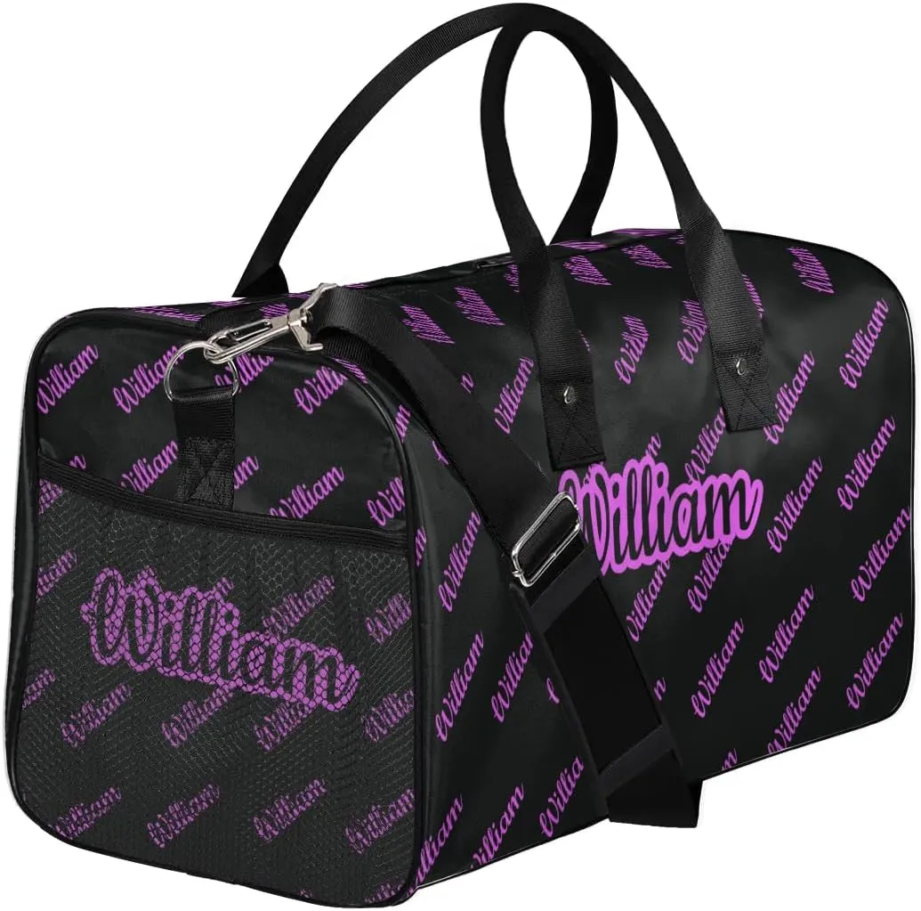 Custom Name Duffel Bag Personalized Sports Bag Dance Gym Bags Travel Overnight Carry-On Duffel Bag for Women Men Waterproof, Black
