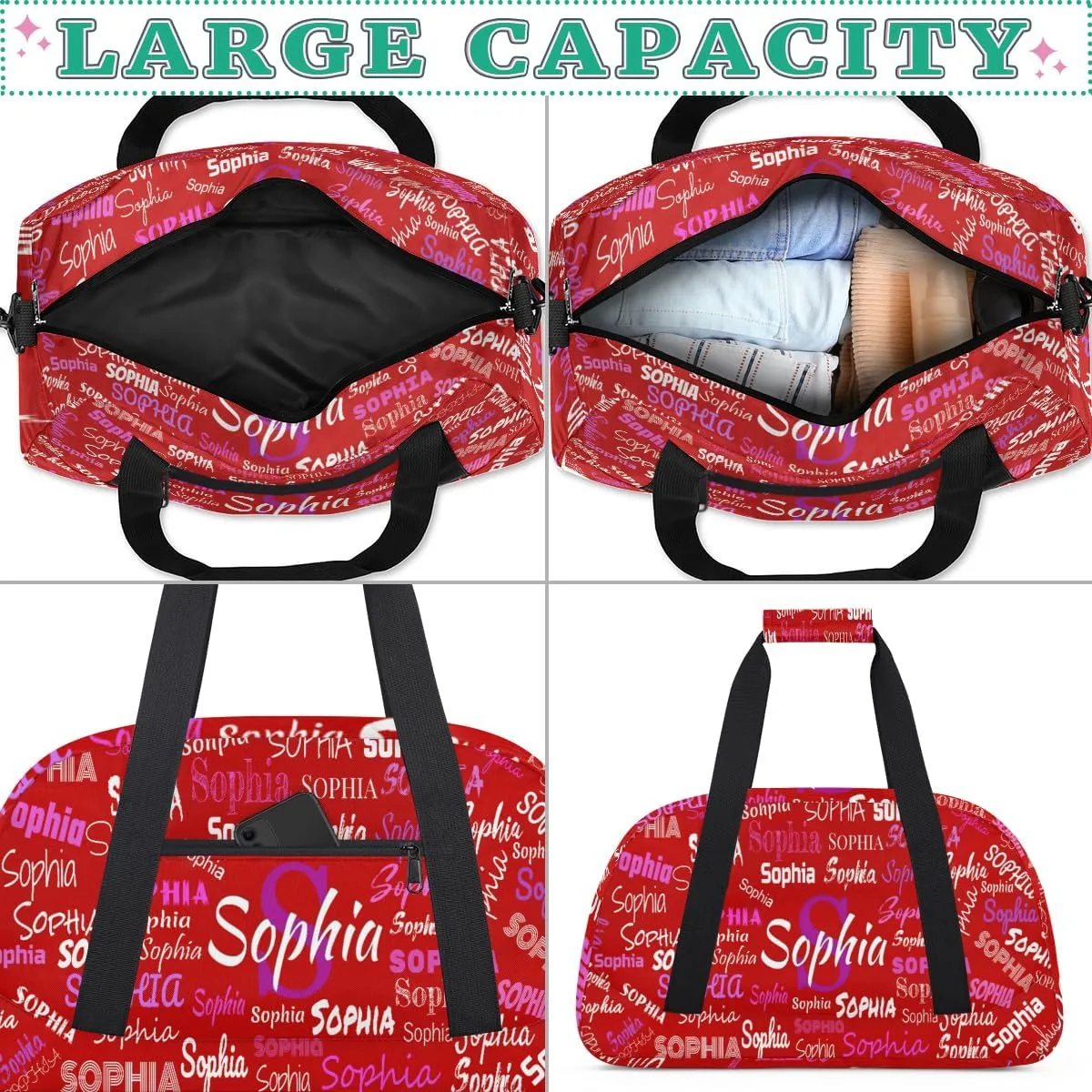 Custom Named Dance Ballet Bag Girls, Gym Bag Sports Travel Duffle Bag Tote Dancer Carry On Weekend Sports Travel Bag, Red Color
