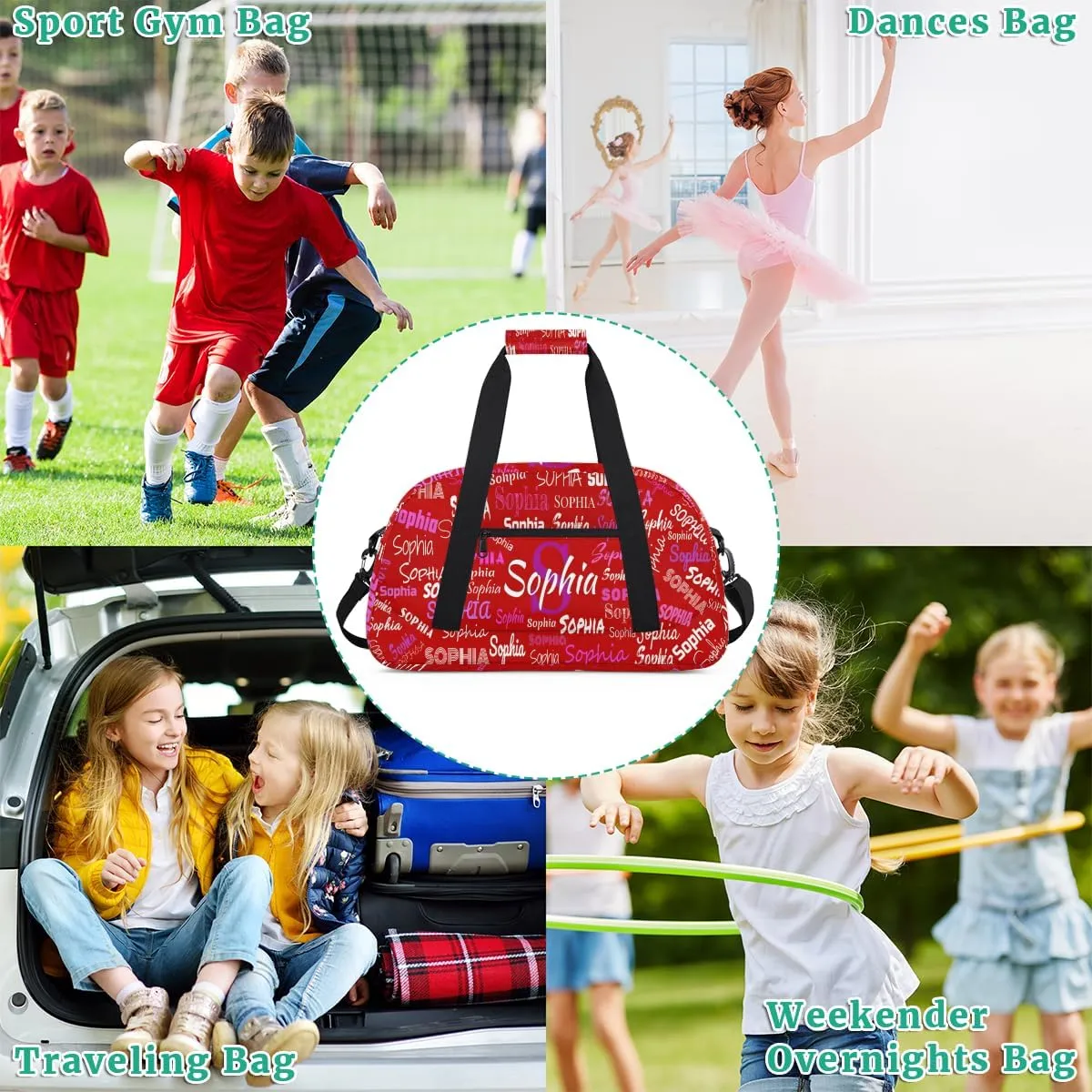 Custom Named Dance Ballet Bag Girls, Gym Bag Sports Travel Duffle Bag Tote Dancer Carry On Weekend Sports Travel Bag, Red Color