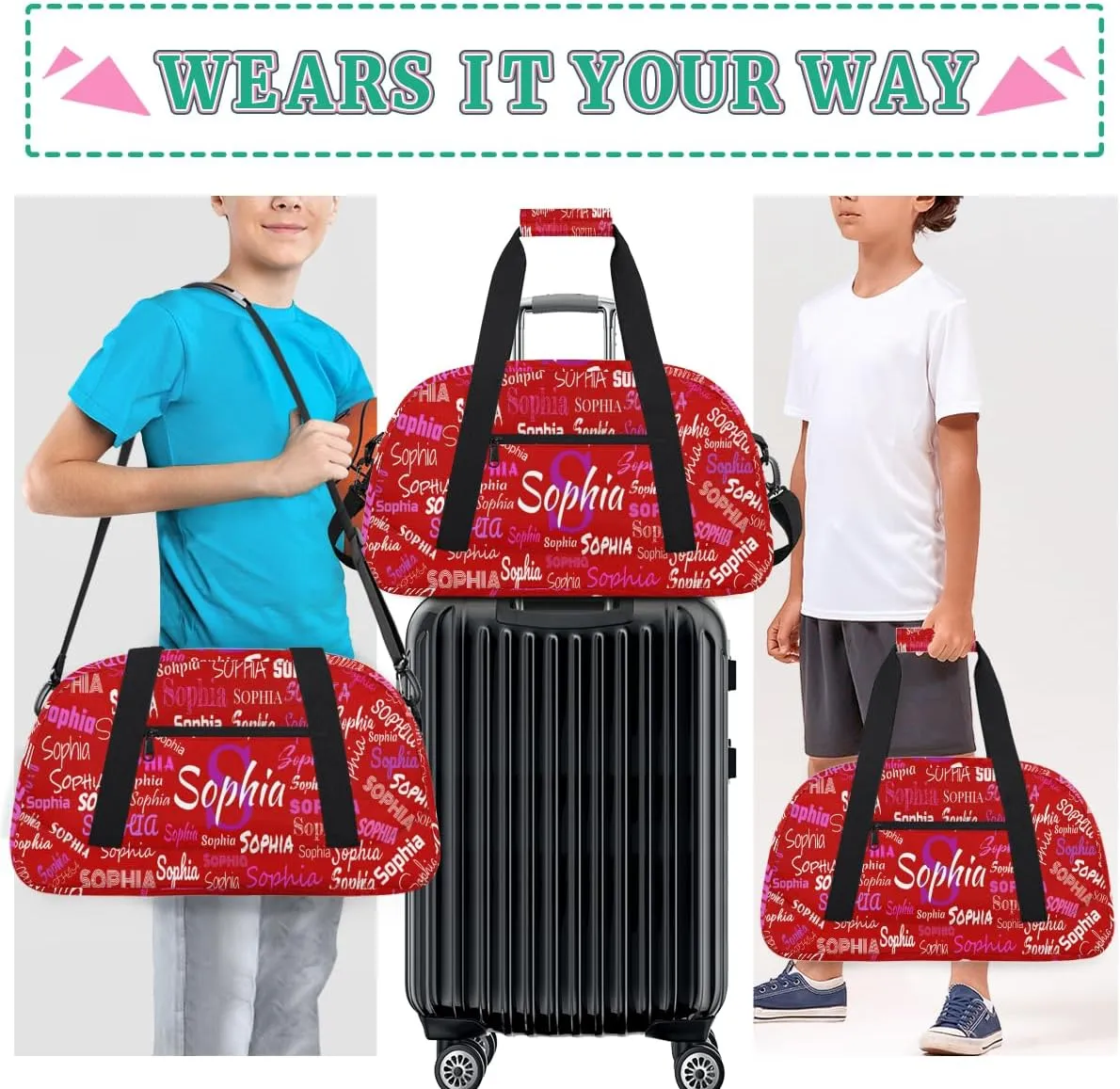 Custom Named Dance Ballet Bag Girls, Gym Bag Sports Travel Duffle Bag Tote Dancer Carry On Weekend Sports Travel Bag, Red Color