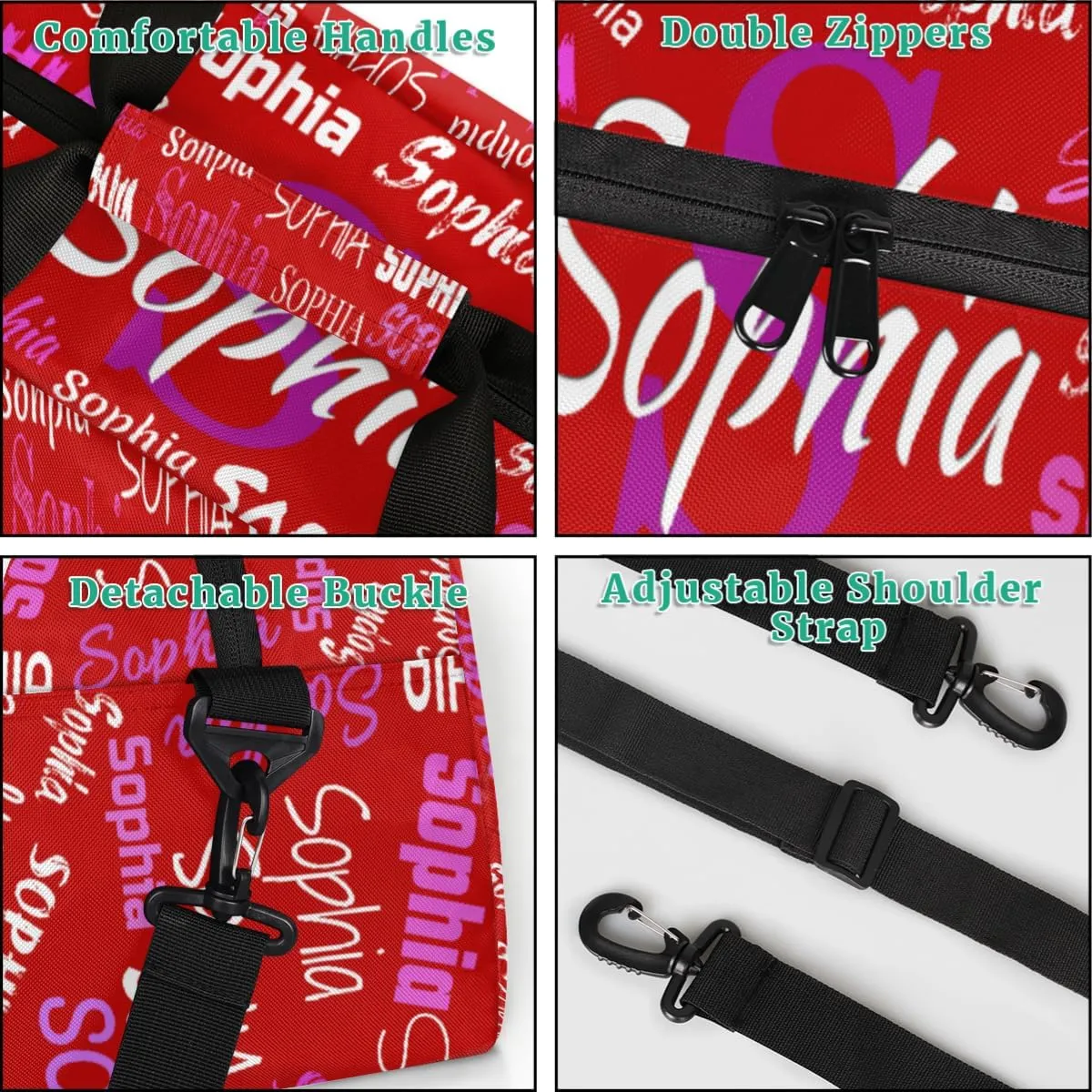 Custom Named Dance Ballet Bag Girls, Gym Bag Sports Travel Duffle Bag Tote Dancer Carry On Weekend Sports Travel Bag, Red Color