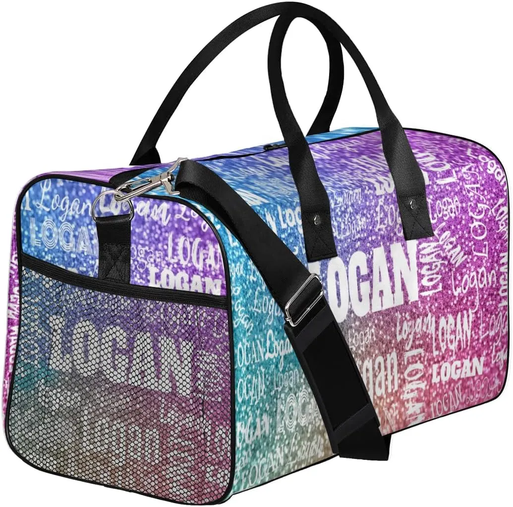 Custom Named Dance Ballet Bag Women, Gym Bag Sports Travel Duffle Bag Tote Carry On Weekend Sports Travel Bag, Gradient Blue and Purple Gemstone Glittering