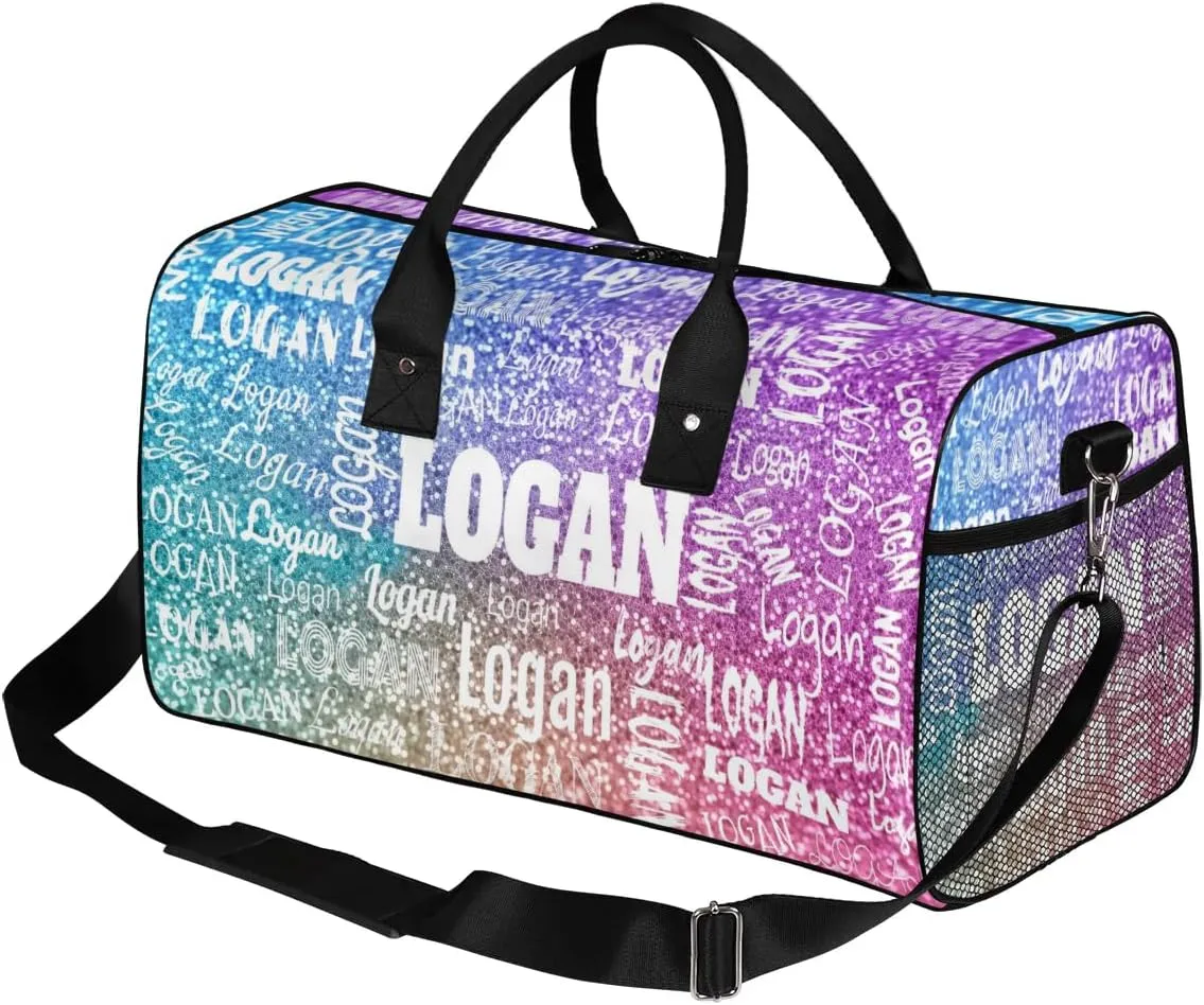 Custom Named Dance Ballet Bag Women, Gym Bag Sports Travel Duffle Bag Tote Carry On Weekend Sports Travel Bag, Gradient Blue and Purple Gemstone Glittering