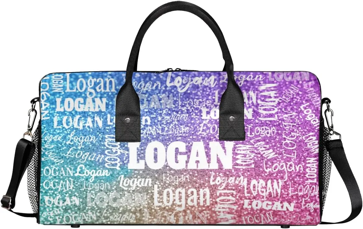 Custom Named Dance Ballet Bag Women, Gym Bag Sports Travel Duffle Bag Tote Carry On Weekend Sports Travel Bag, Gradient Blue and Purple Gemstone Glittering
