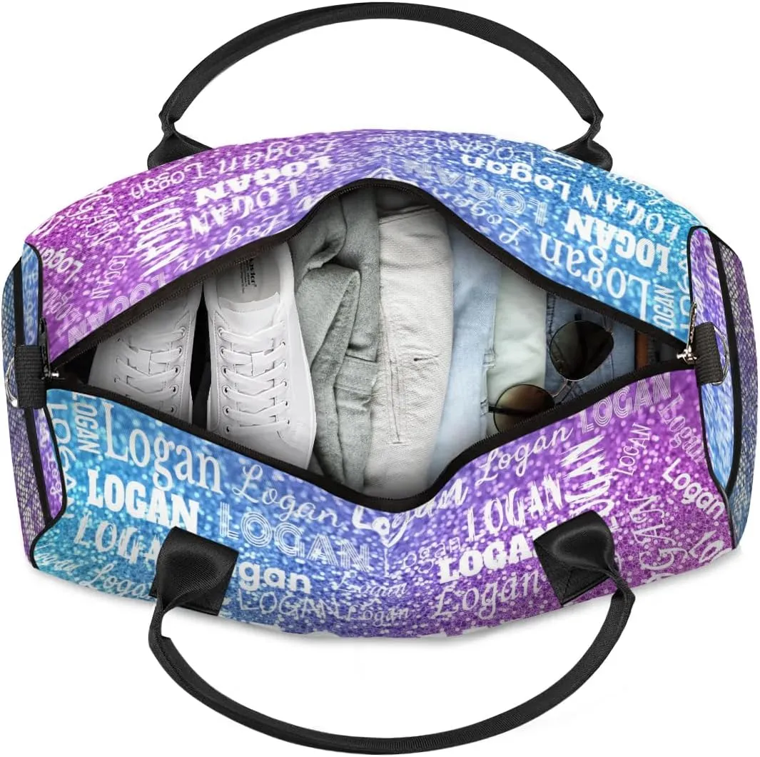 Custom Named Dance Ballet Bag Women, Gym Bag Sports Travel Duffle Bag Tote Carry On Weekend Sports Travel Bag, Gradient Blue and Purple Gemstone Glittering