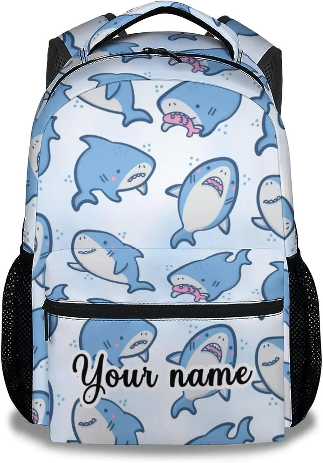 Custom Shark Backpack for Girls Boys - 16 Inch Blue Backpacks for School - Cute Lightweight Durable Bookbag for Kids