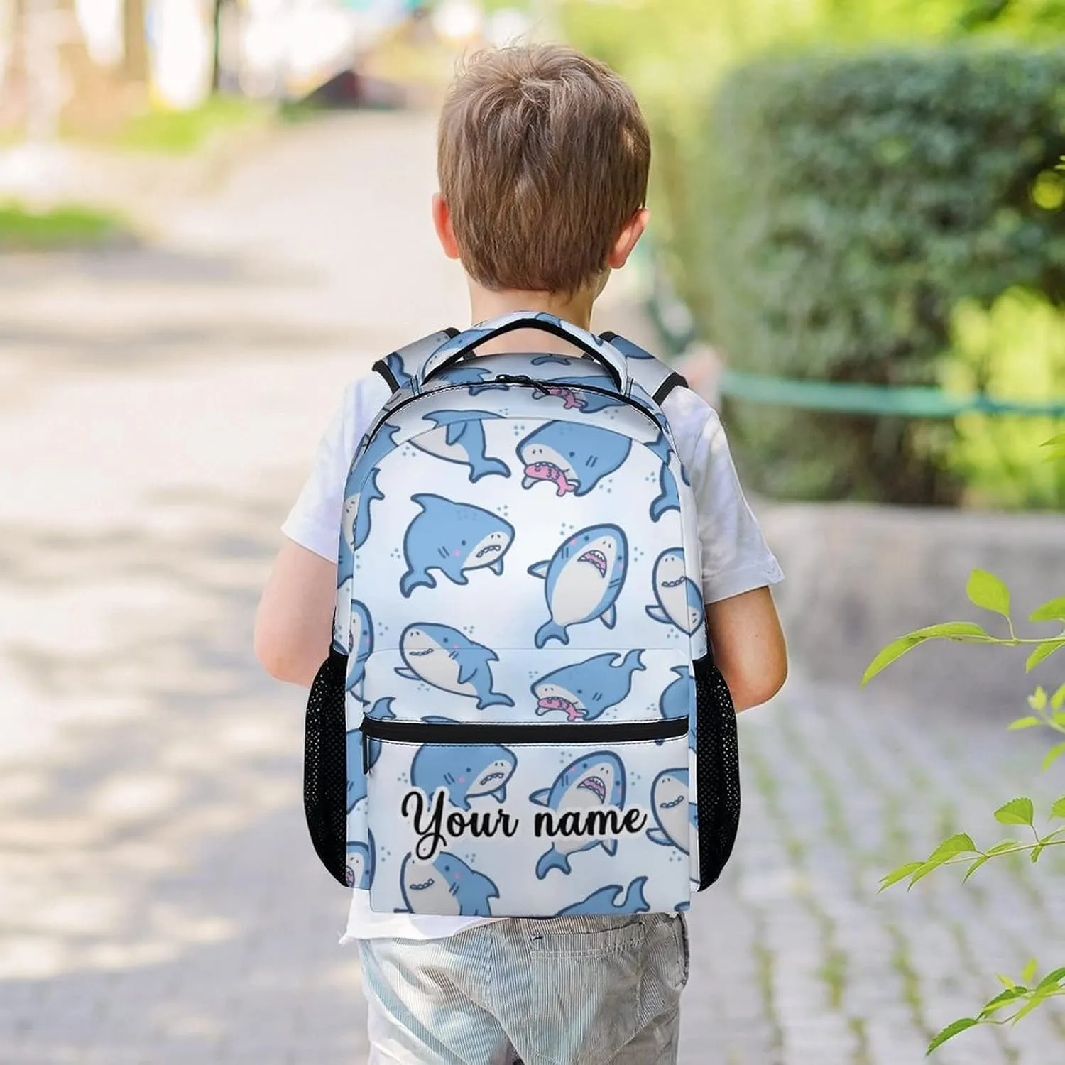 Custom Shark Backpack for Girls Boys - 16 Inch Blue Backpacks for School - Cute Lightweight Durable Bookbag for Kids