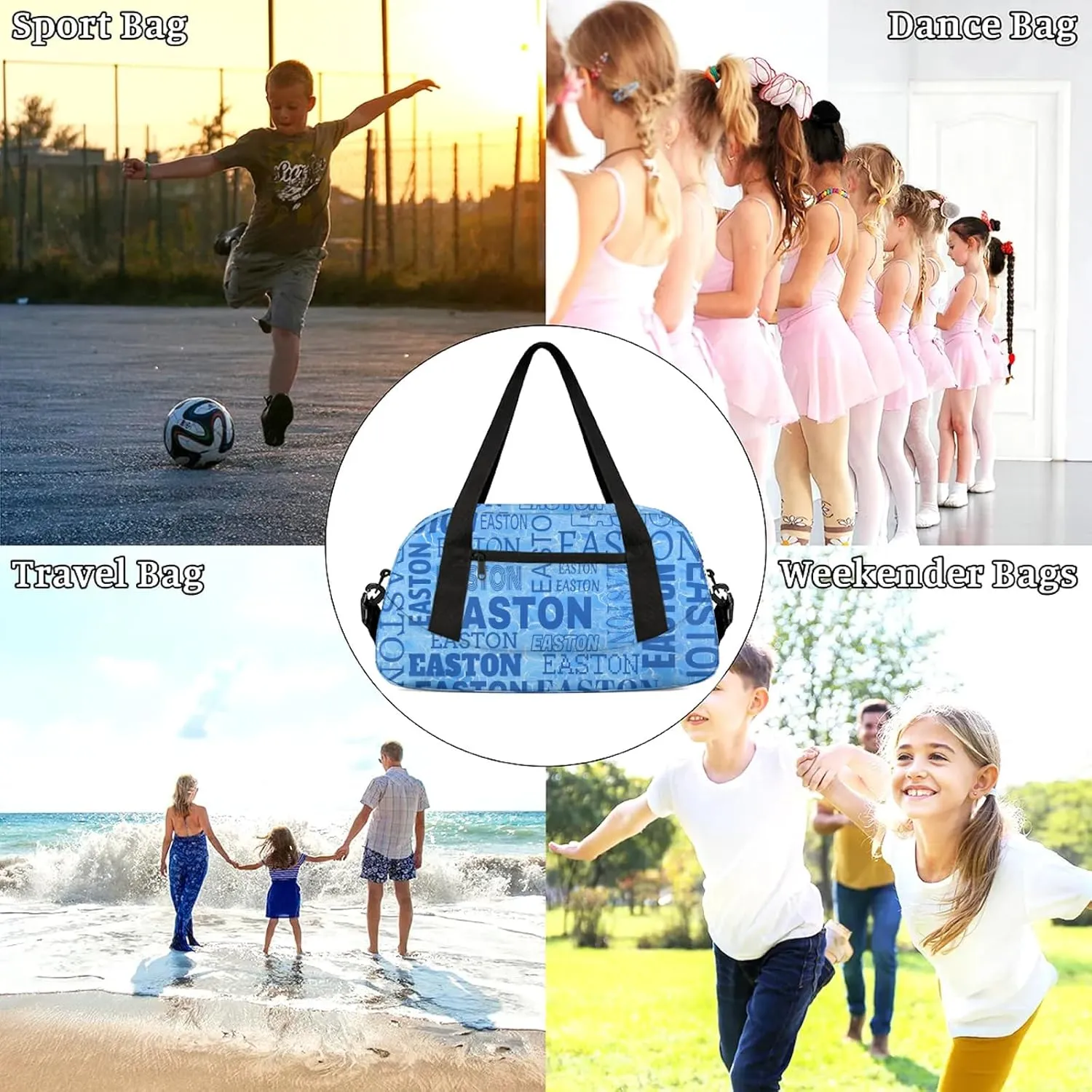 Custom Sport Gym Duffel Bag with Name Personalized Travel Overnight Bag Waterproof Customized Dance Bag Carry-On Tote 18.5in, Blue Cracked