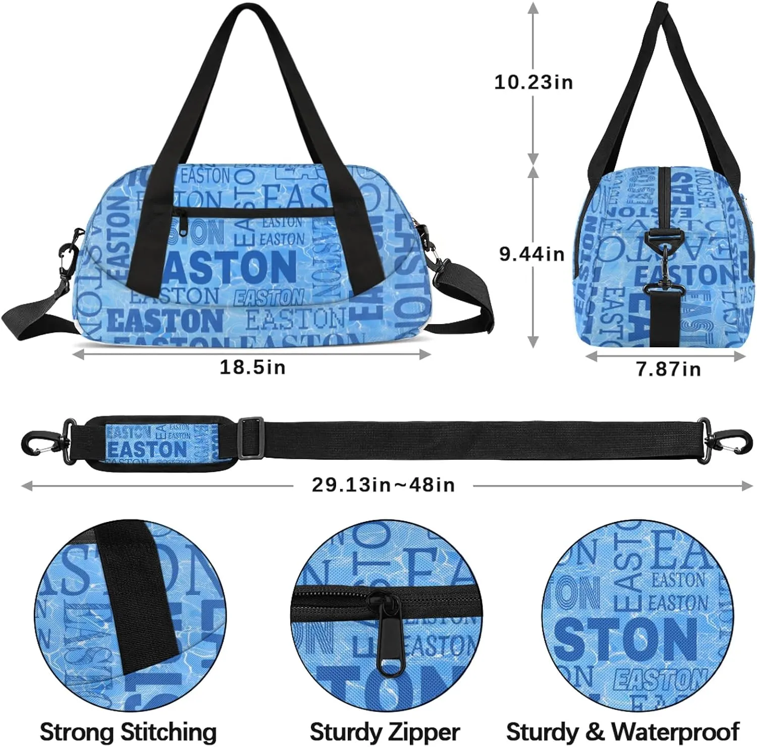 Custom Sport Gym Duffel Bag with Name Personalized Travel Overnight Bag Waterproof Customized Dance Bag Carry-On Tote 18.5in, Blue Cracked