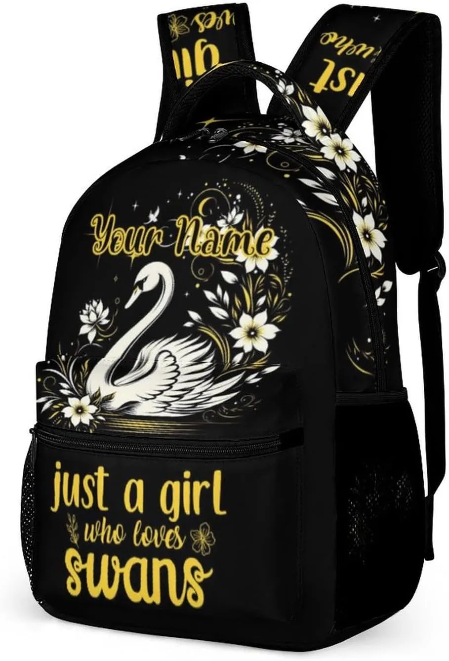 Custom Swan Backpack for Kids Girls Boys School, 16 Inches Cute Swans Theme Bookbag, Adjustable, Lightweight, Large Capacity, Colorful Daily Casual Backpacks