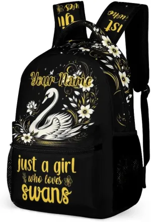 Custom Swan Backpack for Kids Girls Boys School, 16 Inches Cute Swans Theme Bookbag, Adjustable, Lightweight, Large Capacity, Colorful Daily Casual Backpacks