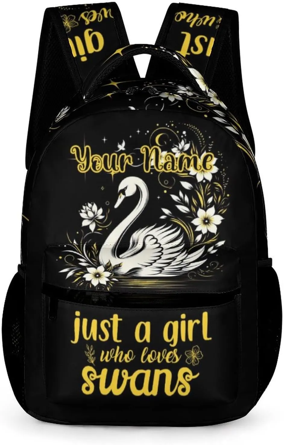 Custom Swan Backpack for Kids Girls Boys School, 16 Inches Cute Swans Theme Bookbag, Adjustable, Lightweight, Large Capacity, Colorful Daily Casual Backpacks