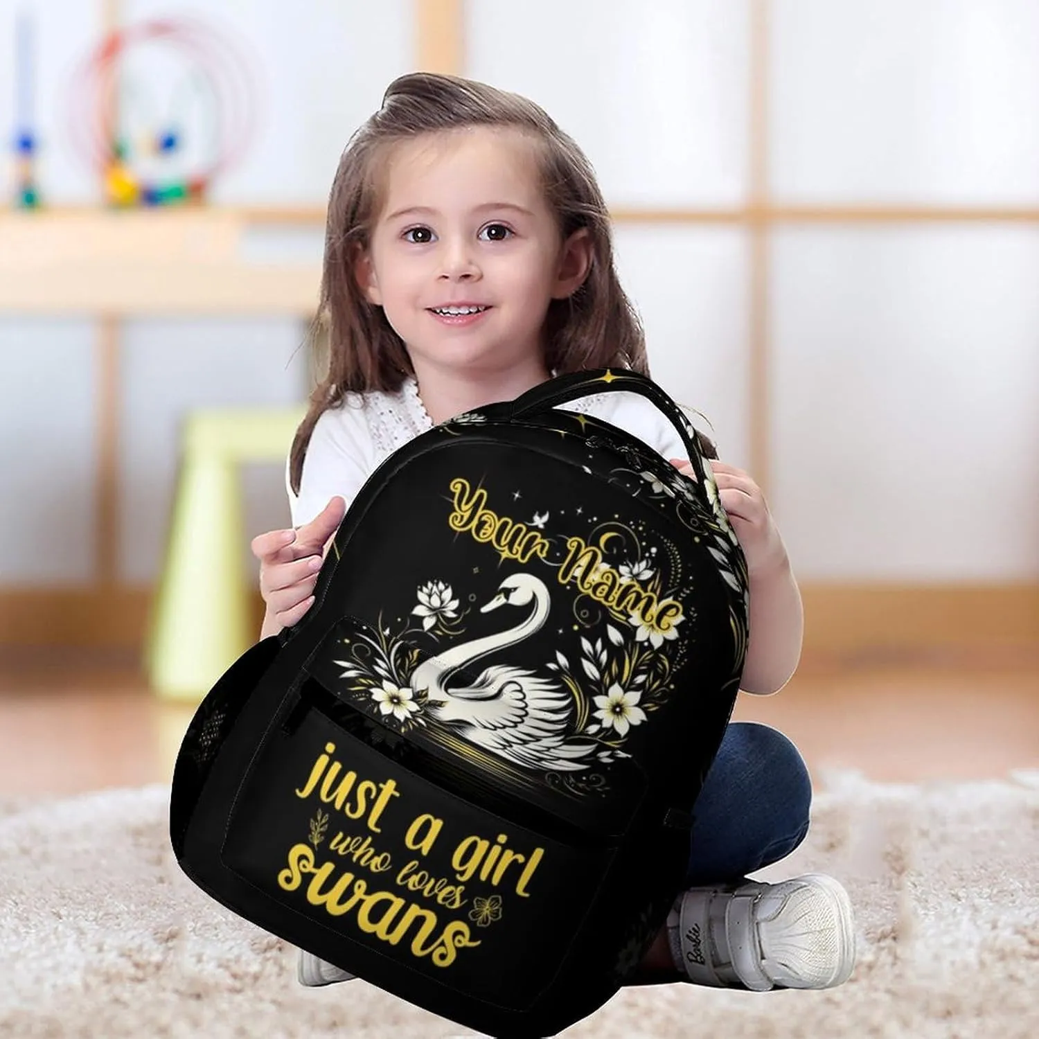 Custom Swan Backpack for Kids Girls Boys School, 16 Inches Cute Swans Theme Bookbag, Adjustable, Lightweight, Large Capacity, Colorful Daily Casual Backpacks
