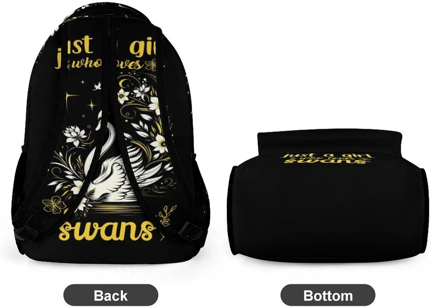 Custom Swan Backpack for Kids Girls Boys School, 16 Inches Cute Swans Theme Bookbag, Adjustable, Lightweight, Large Capacity, Colorful Daily Casual Backpacks