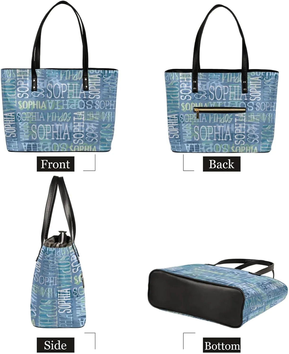 Custom Women's Tote Bag, PU Leather Personalized Shoulder Beach Bags Weekender Bag Shopper Handbag