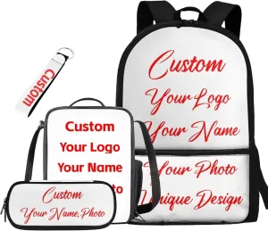 Customize Your Favorite Pictures Backpacks for Teen Girls Middle School Lightweight School Messenger Bag for Teens Keep Warm Lunch Bag with Pencil Case for Travel Picnic