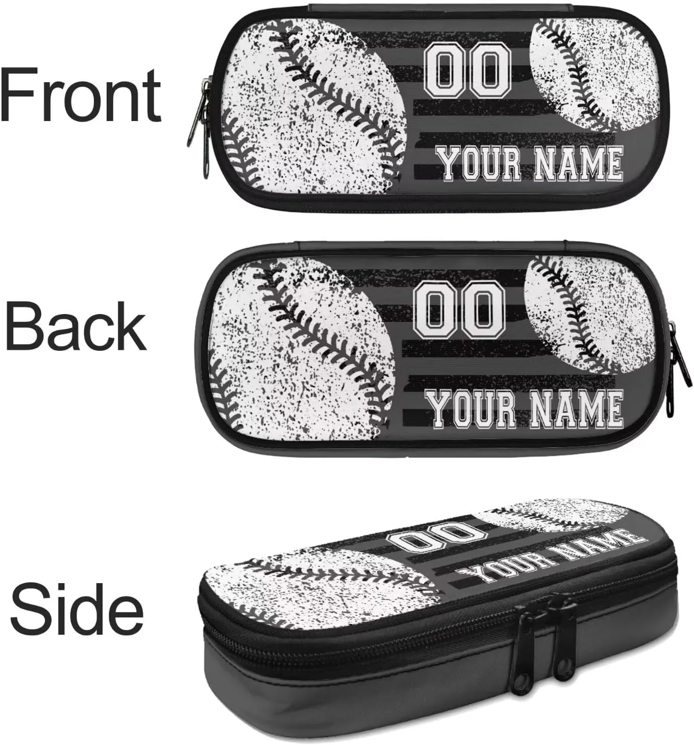 Customized Baseball Design School Bookbag, Personalized Set of 4 School Bag Backpacks Lunch Box Messenger Bag Pen Carrying Case, Black American Flag