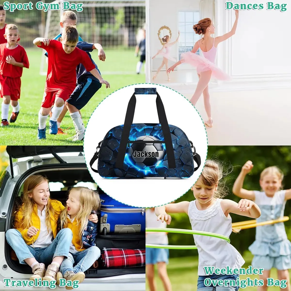 Customized Duffel Bag for Travel Sports Bag for Kids Gym Bag Small Dance Tote As Gifts for Girls and Boys Technology Soccer