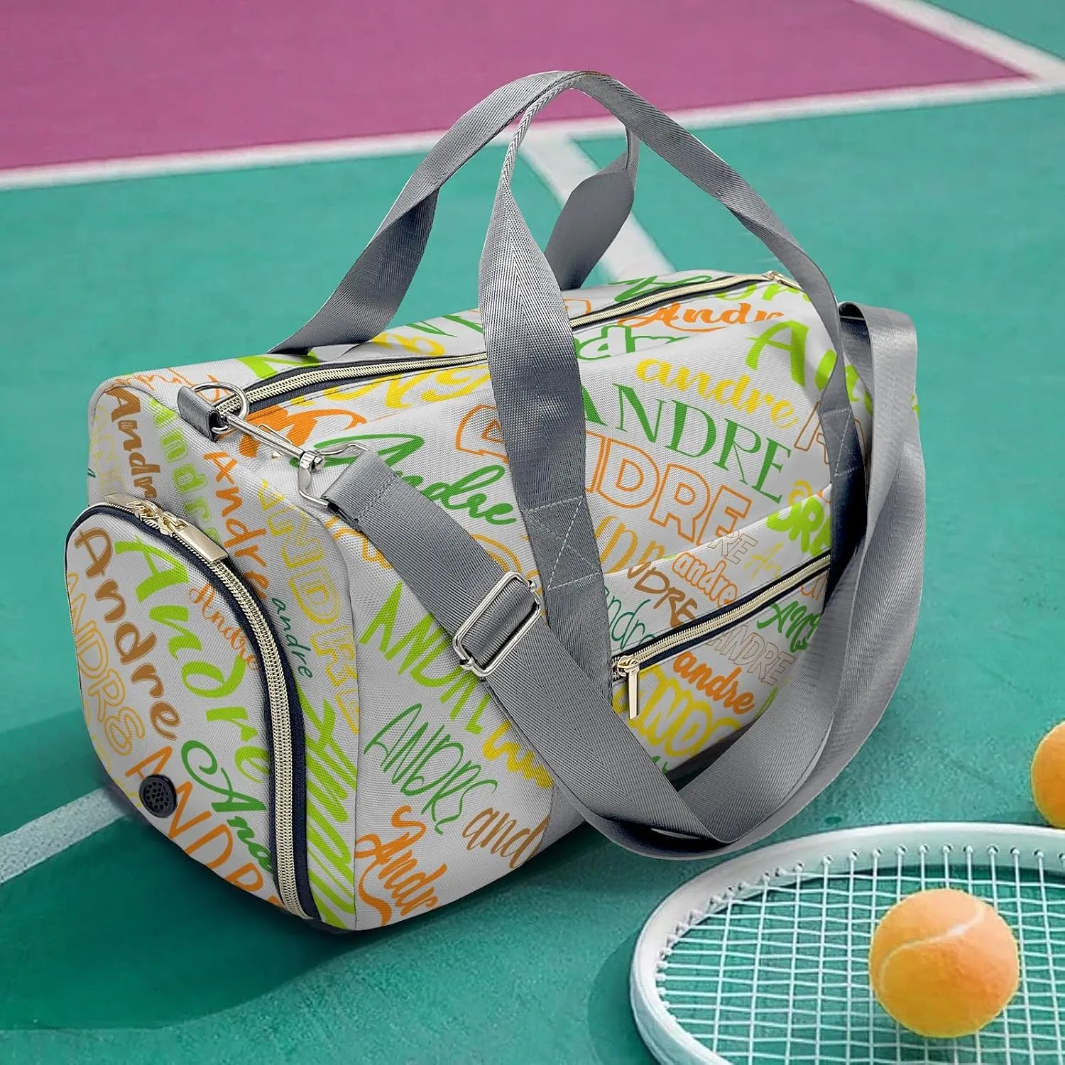 Customized Travel Duffel Bag with Name Grey Personalized Sports Gym Bag Waterproof Weekend Luggage Bag