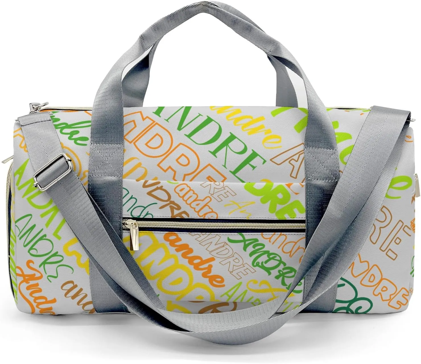 Customized Travel Duffel Bag with Name Grey Personalized Sports Gym Bag Waterproof Weekend Luggage Bag
