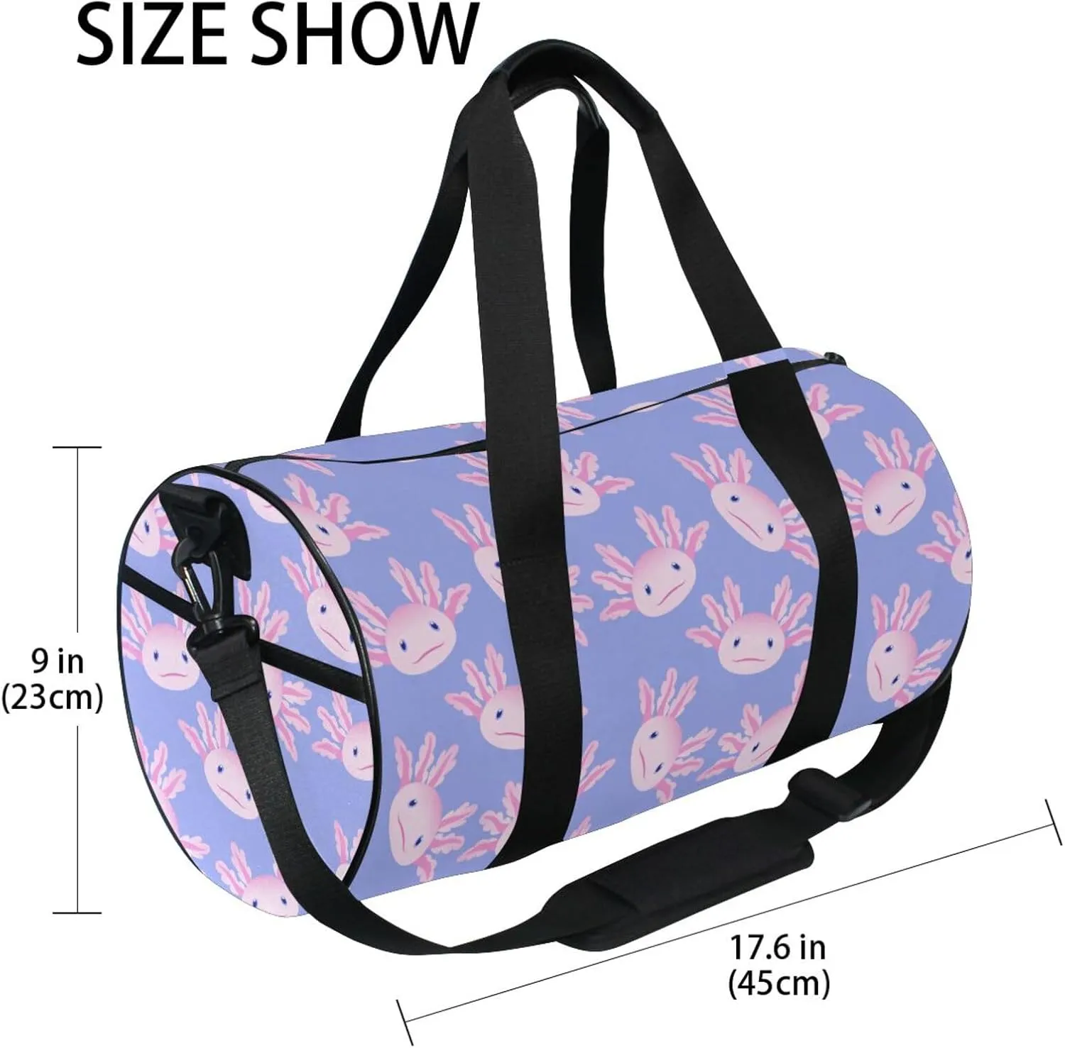 Cute Axolotl Salamander Round Duffel Sports Bag Lightweight with Inner Pocket Gym Bag for Men Women Duffle Bag for Travel Sports