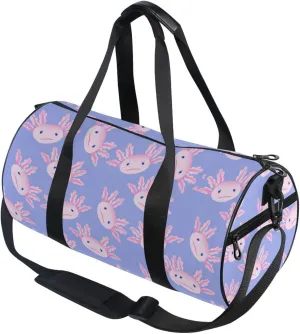 Cute Axolotl Salamander Round Duffel Sports Bag Lightweight with Inner Pocket Gym Bag for Men Women Duffle Bag for Travel Sports