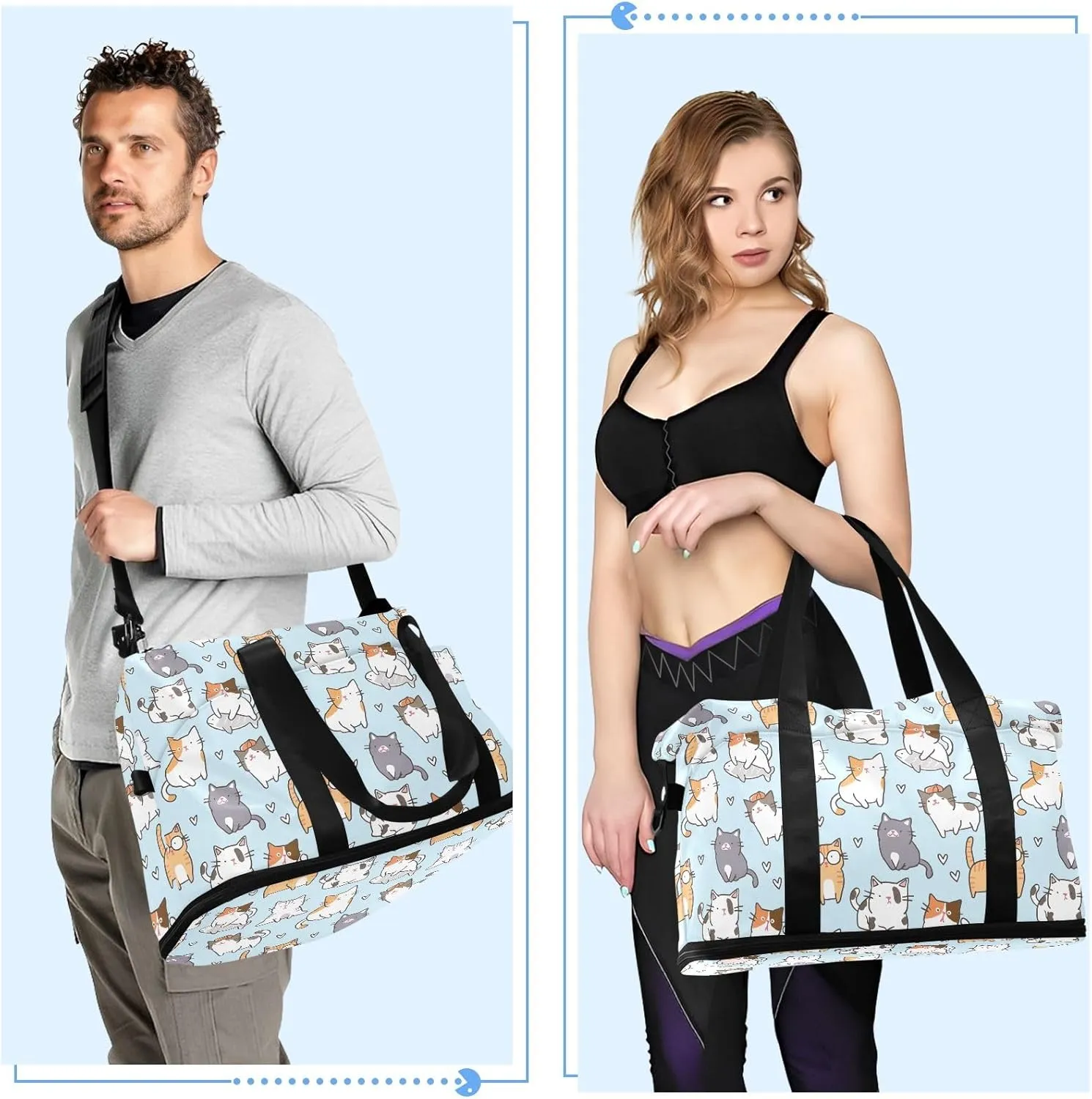 Cute Cat Design Travel Tote for Women Expandable Duffle Bag Gym, Airplane Personal Item Bag