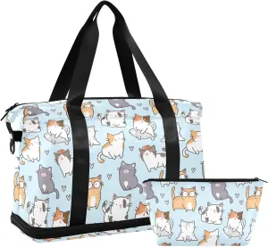 Cute Cat Design Travel Tote for Women Expandable Duffle Bag Gym, Airplane Personal Item Bag