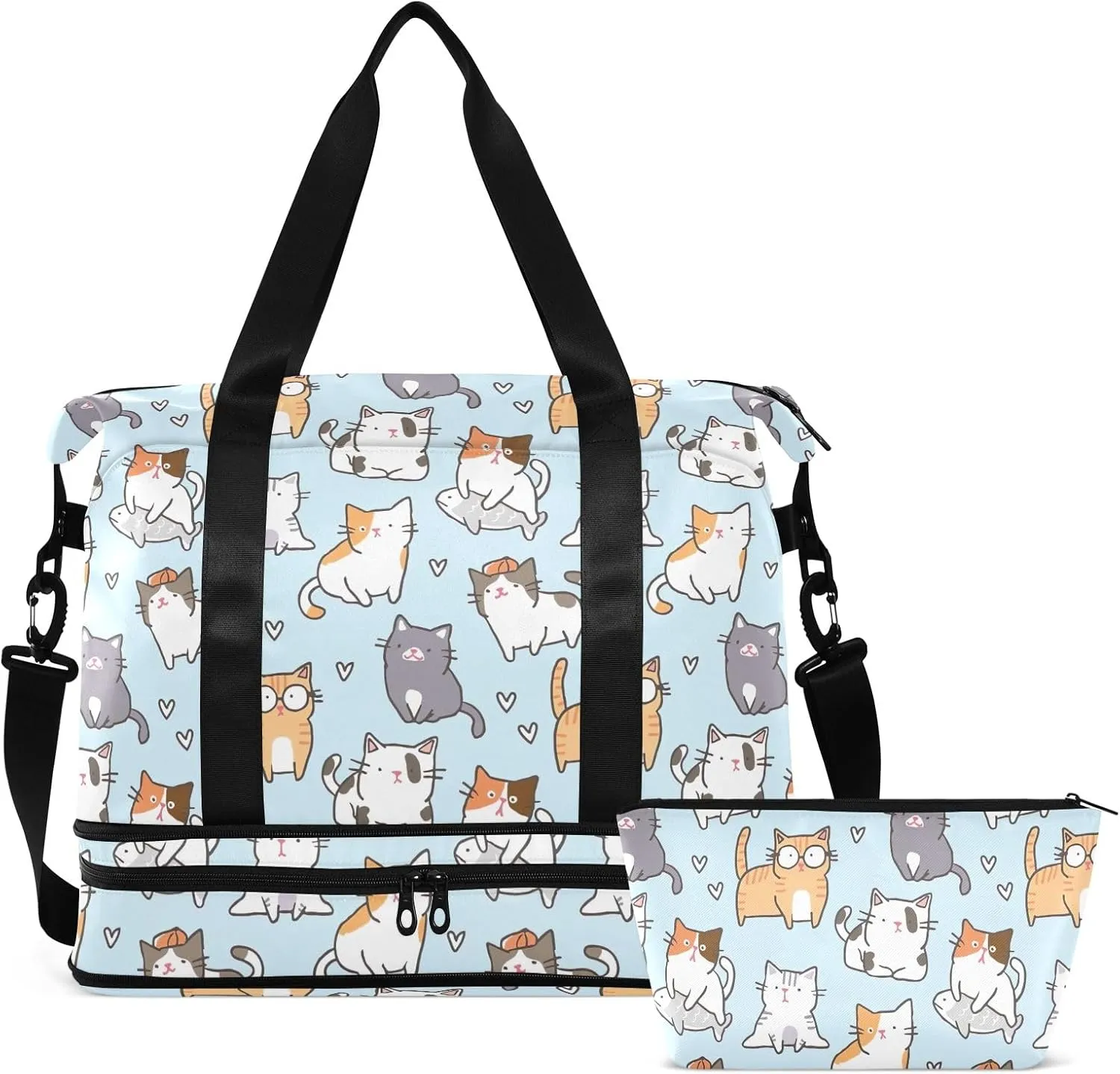 Cute Cat Design Travel Tote for Women Expandable Duffle Bag Gym, Airplane Personal Item Bag